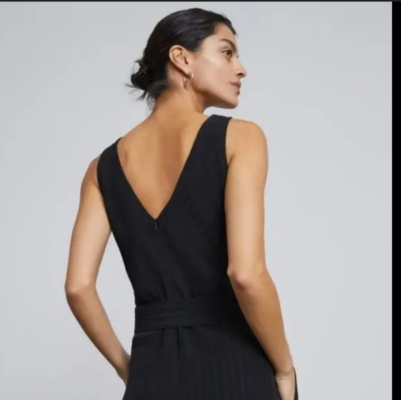 Everlane Black The City Stripe Draped Jumpsuit Size 8 - Picture 3 of 7